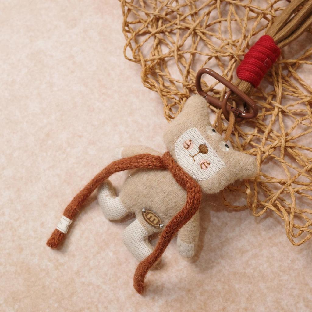 Korean-Style Bear and Rabbit Fabric Keychain Charm