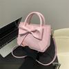Cute Bowknot Handbag for Women, Simple Solid Color Shoulder Crossbody Bag, Street Style Small Square Purse CLE