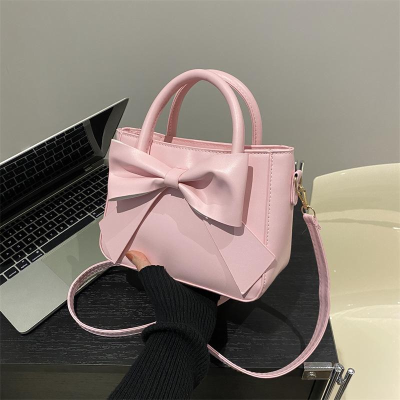 Cute Bowknot Handbag for Women, Simple Solid Color Shoulder Crossbody Bag, Street Style Small Square Purse CLE