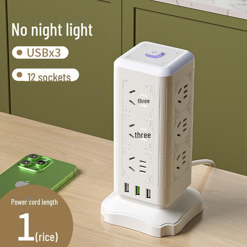 Multi-function Tower Power Strip with USB, Overload Protection, and Night Light