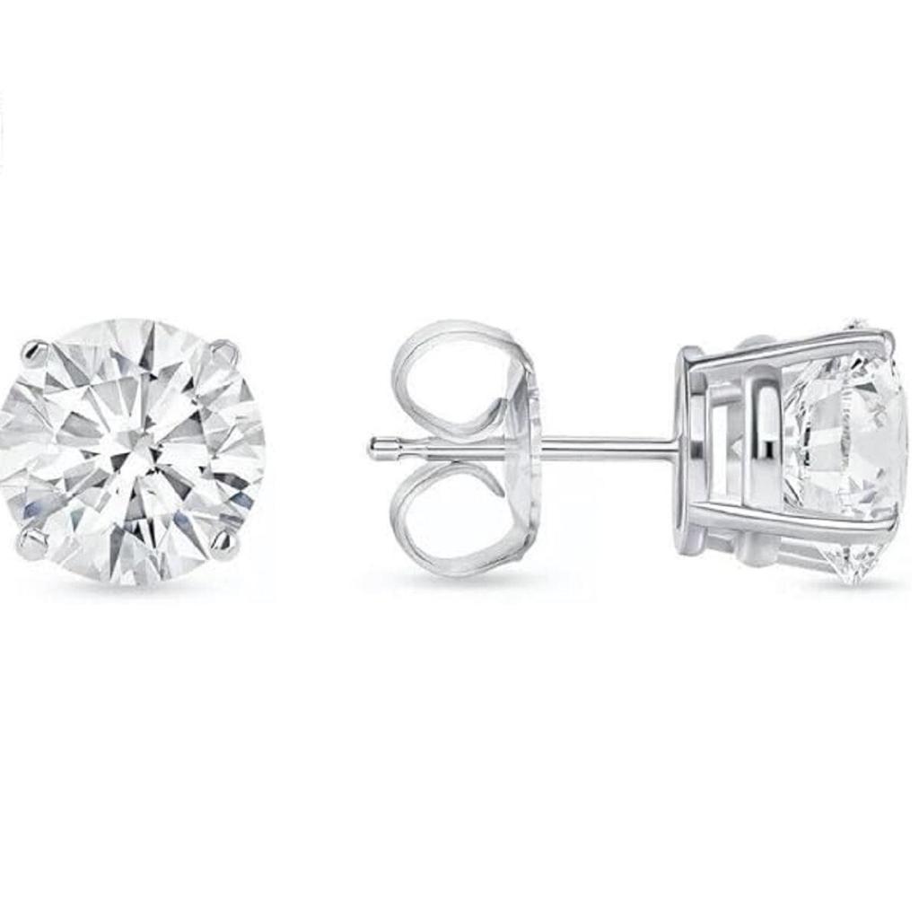 Jewels Prim 4.00 Ct Okrągły Szlif VVS1/D Wyhodowane w Laboratorium Kolczyki Sztyfty 14K Białe Złoto 8mm Zapięcie na Wtyk
