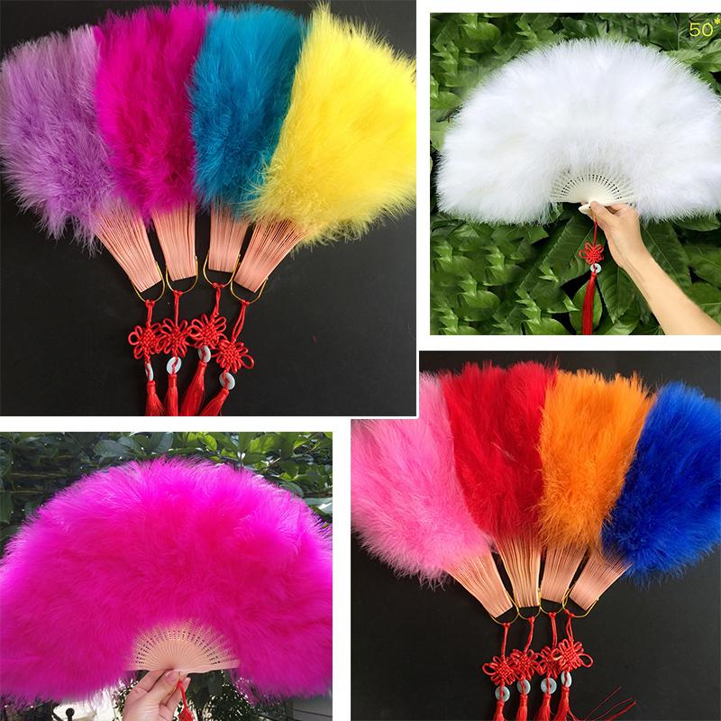Összecsukható, puha, bolyhos, kézi legyező, kínai stílusú, puha, színes tolllegelő, tánc, esküvő, női jelmez, előadás, barkácsolás, dekoráció