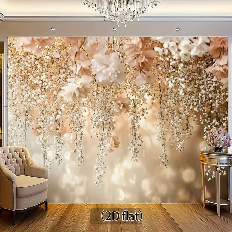 2D Beige Hanging Baby's Breath Backdrop for Boho Themed Party Decor