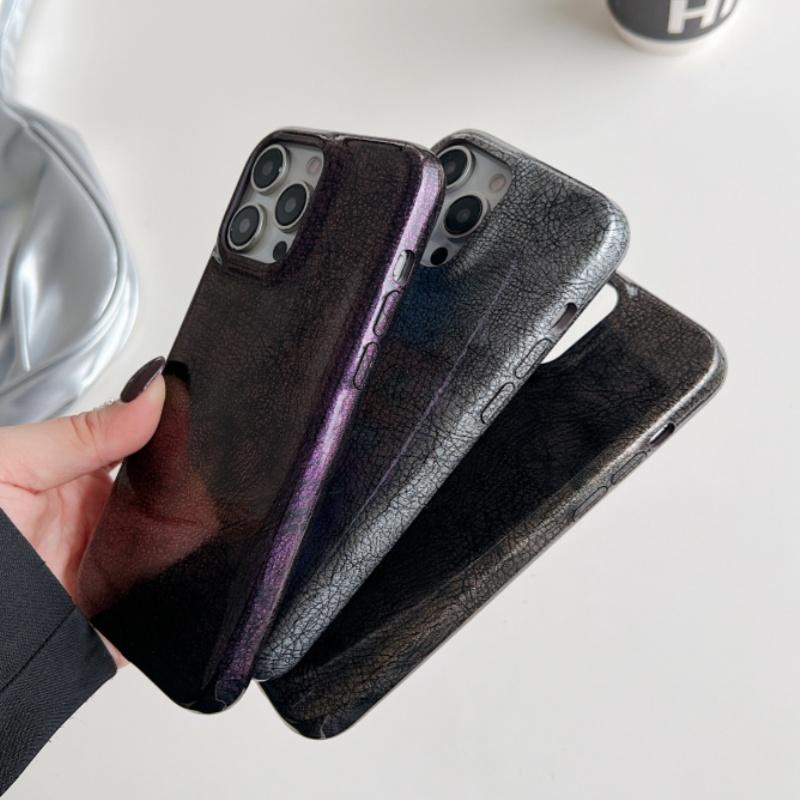 Glossy Leather Texture Bumper Phone Case For iPhone 16 Plus 15 14 13 12 11 Pro Max Armor Shockproof Protection Smooth Hard Cover