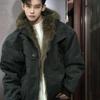 Men's Winter Cotton Jacket with Hooded Fur Collar and Thick Velvet Padding