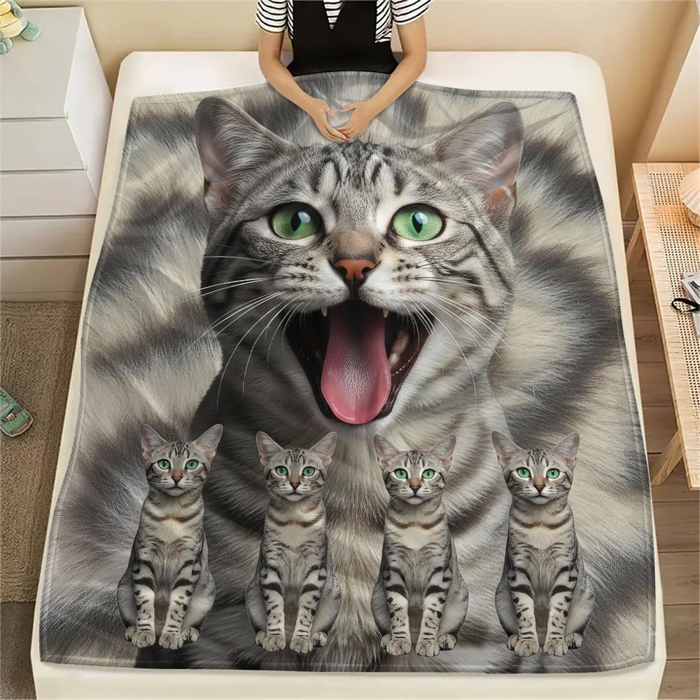 1 Stück Süße Katze 3D-Druck Flanelldecke, Hohe Qualität, Bequem für alle Jahreszeiten, Heimdekoration, Wärme und Komfort, Perfekt für Geschenke