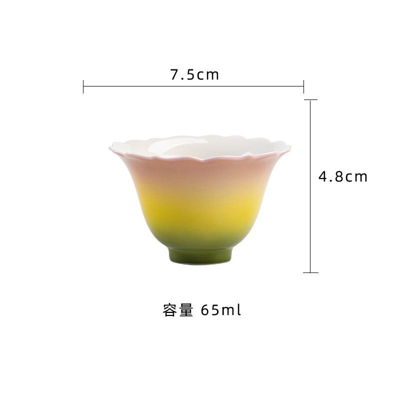 

2pc/lot Gradient Color Handmade Flower Mouth Teacup Boutique Tea Bowl Jug Tea-tasting Personal Cup Jianzhan Master Cups 65ml