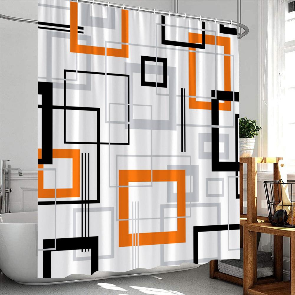 Modern Geometric Shower Curtains Black and Red Plaid Lines Fashion Nordic Home Bathroom Decorative Cloth Bath Curtain with Hooks