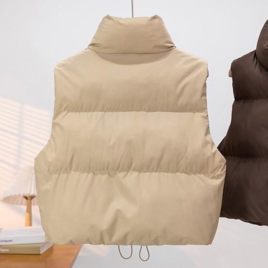 Winter Women Vest Coat Thickened Padded Zipper Closure Stand-up Collar Sleeveless Waistcoat Solid Color Winproof Heat