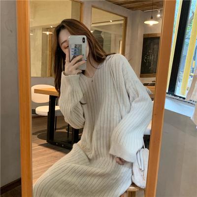 Korean Loose Hooded Bottoming Knitted Dress Women's 2026 Autumn and Winter Thickened Knee Sweater Medium and Long Skirt