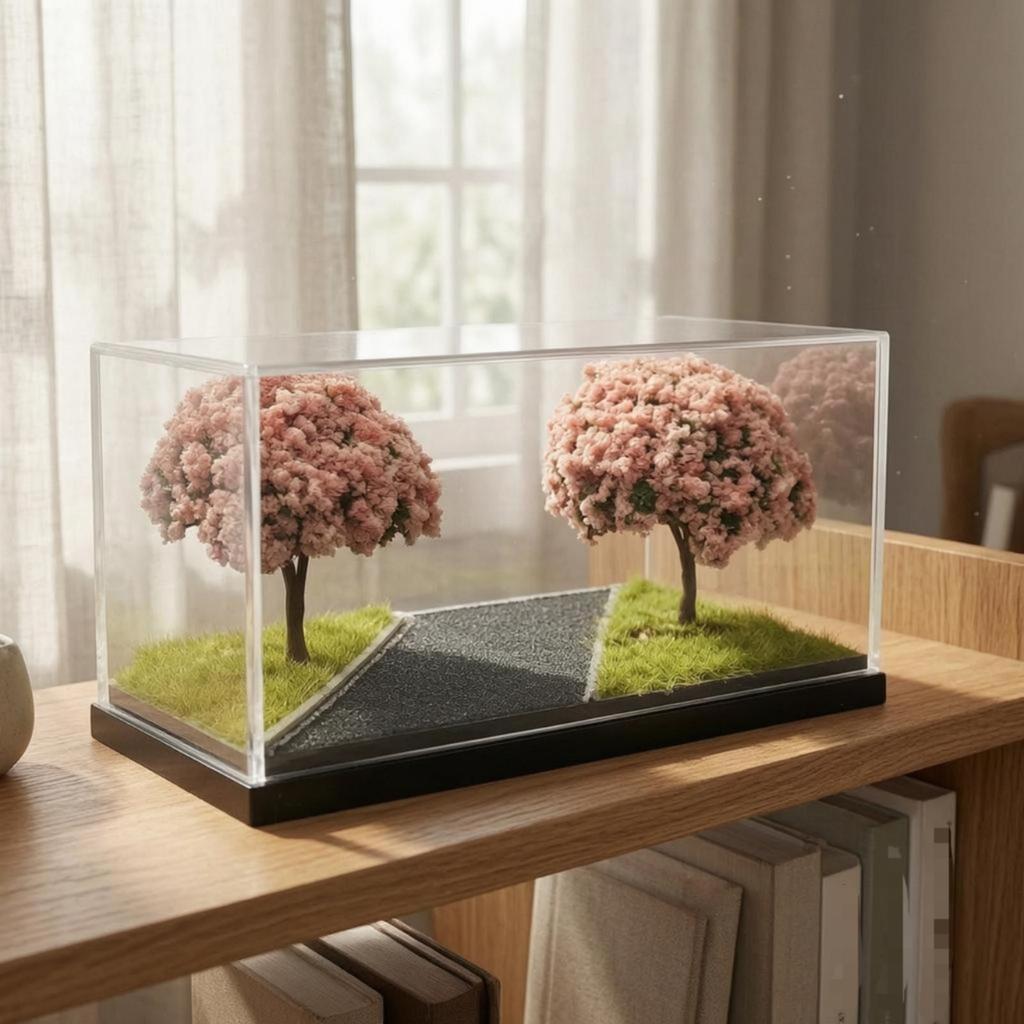 Cherry Blossom Diorama Pink Flowering Trees Box Textured Road