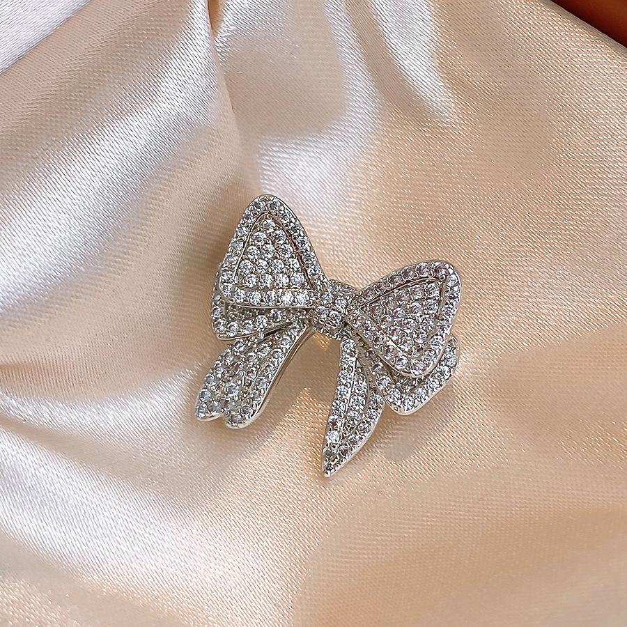 French style zircon bow brooch versatile temperament pin niche suit accessories women