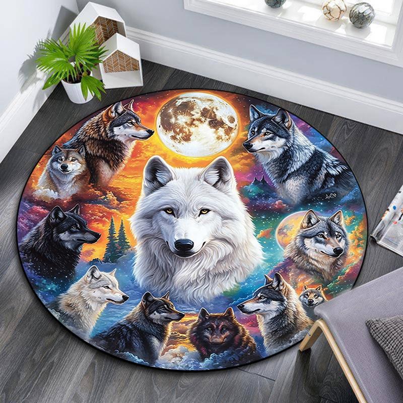 

Wolf Pack Moon Round Area Rug,Carpet Rug for Living Room Bedroom Sofa Playroom Decor,Non-slip Floor Mat 80cmx80cm