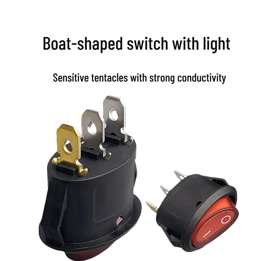 Red Oval Rocker Switch with Light, 3 Pins, 2 Gears, 6A/10A, Boat Type (KCD1)