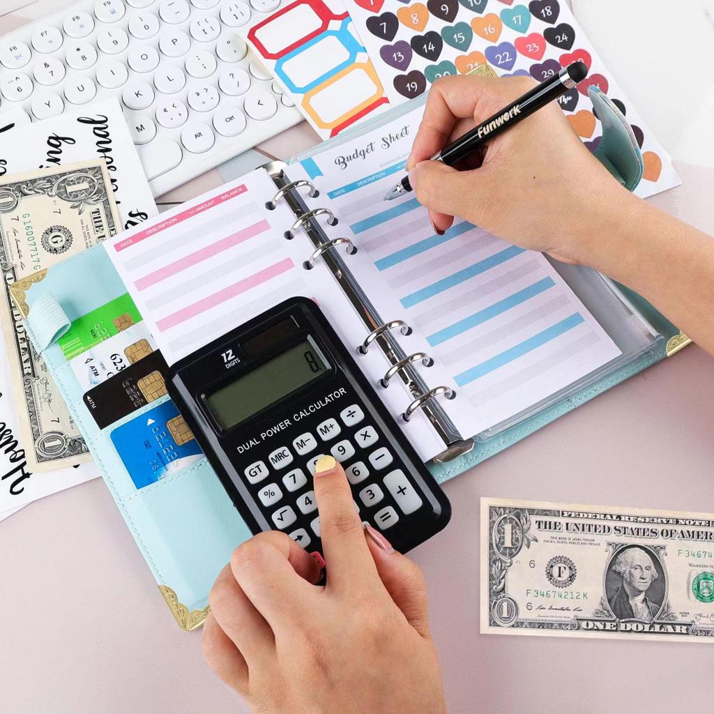 PU Ring Binder Budget Planner with Stickers - A6 Cash Envelope Notebook