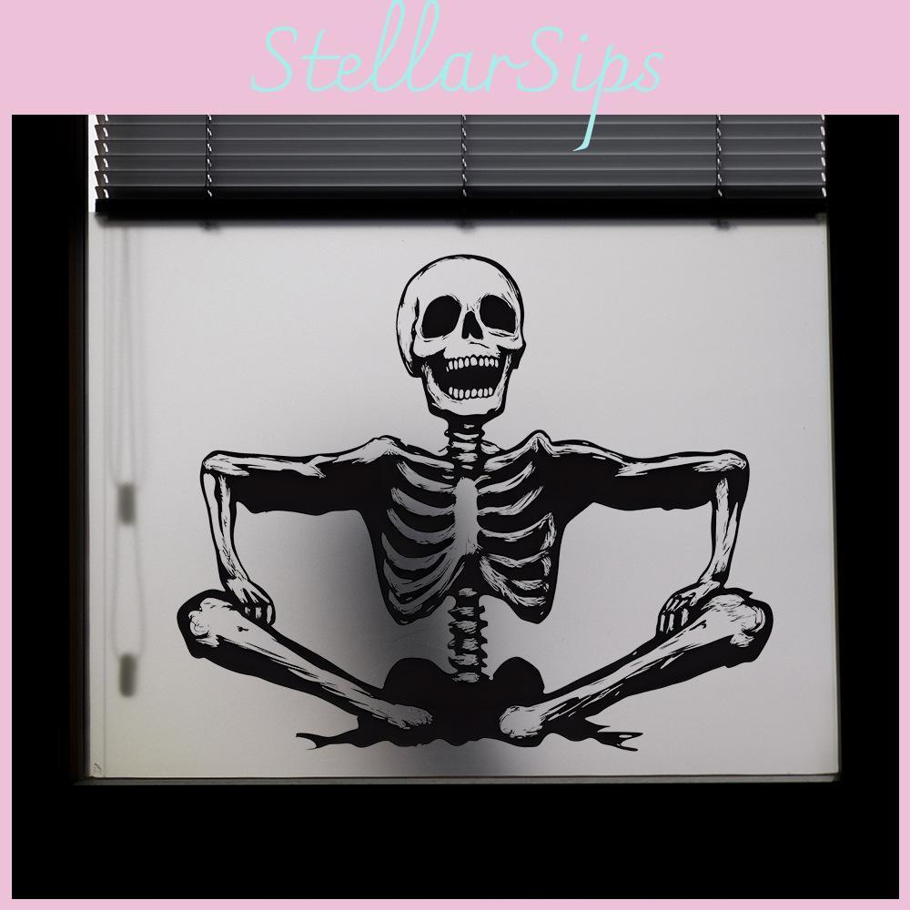 Smiling Skeleton Halloween Glass Showcase Bedroom Home Decoration Stickers Wall