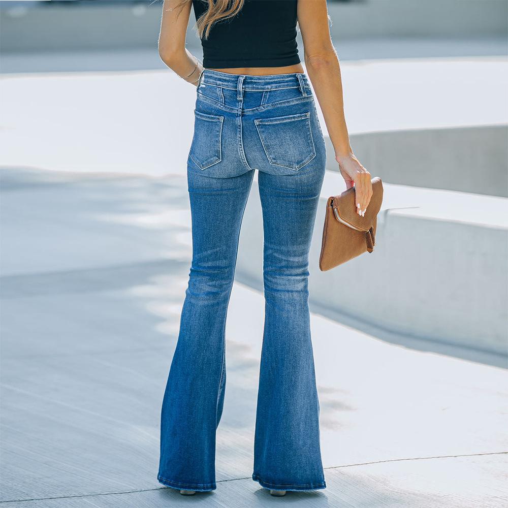 Jeans Femininos de Primavera e Outono Stretch Slim Splicing Calças Jeans Flare
