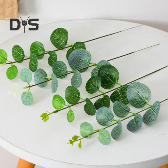 10Pcs Artificial Eucalyptus Leaves Branch with Stem Realistic Reusable Faux Green Plants Greenery Home Table Centerpiece Decoration Photo Props