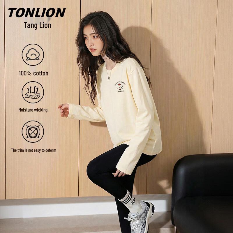 TonLion Women s Apple Cat Graphic Cotton Long Sleeve T-Shirt 2XL