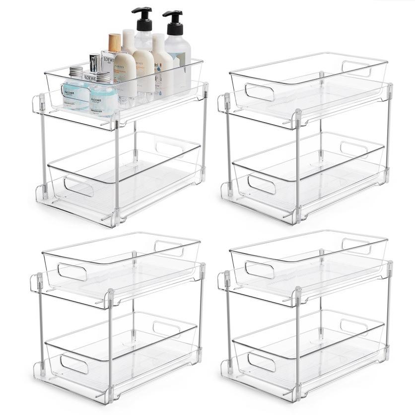 Badezimmer-Organizer, 2-stöckige durchsichtige Unterspülbecken-Organizer, Kosmetik-Arbeitsplatten-Aufbewahrungsbehälter, Ausziehbare Organisation für Speisekammer, Küche