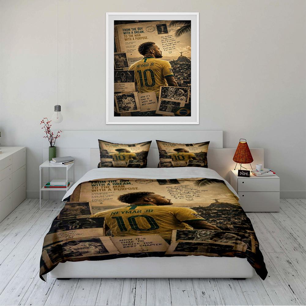 Neymar Jr Set Biancheria da Letto Calcio Copripiumino Federe Decorazioni per la Casa (1 * Copripiumino 2 * Federe, senza piumino)