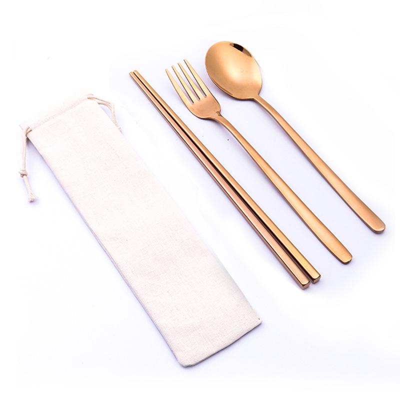 Korean Style Stainless Steel Cutlery Gift Set - Knife, Fork, Spoon, Straw