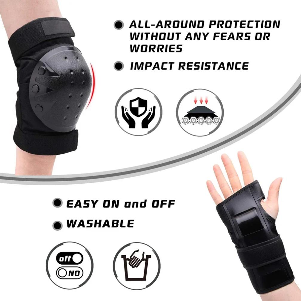 Kids Adults Knee Elbow Pads Wrist Guards Protective Gear Set For Roller Skates Cycling Bmx Skateboard Scooter Sports