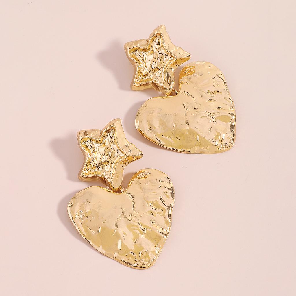 Women Fashion European American Retro Heart Dangle Earrings Star Irregular Tin Foil Surface Creative Punk Elegant Ear Jewelry