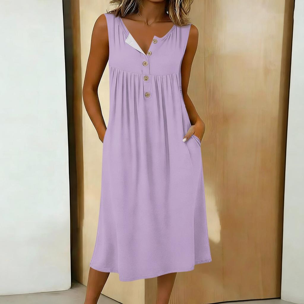 Women's Casual Sleeveless Button-down Mid-length Dress