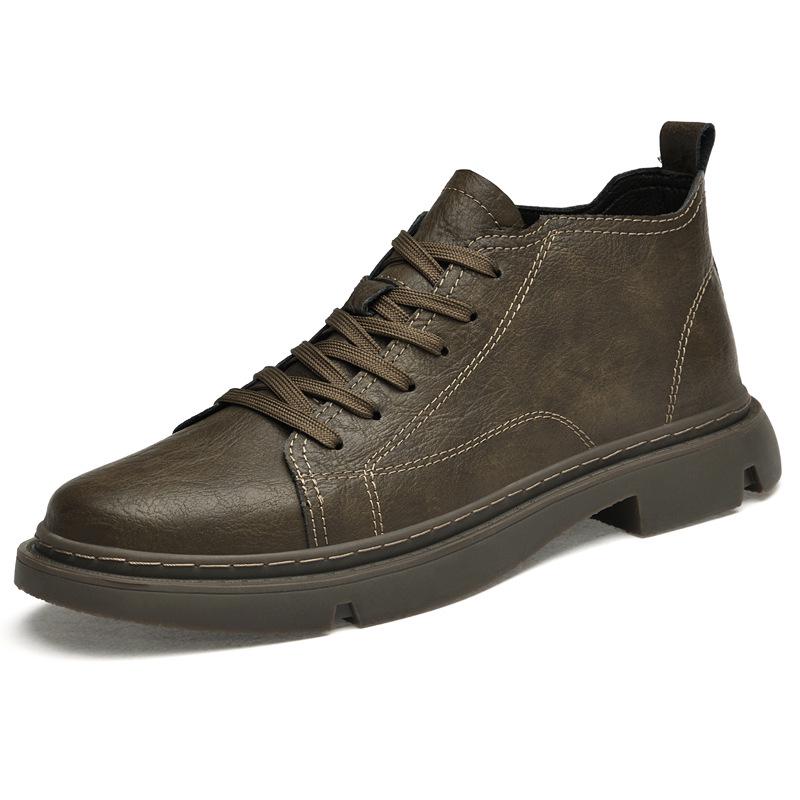 Men s Trendy Spring Breathable Mid-Top Leather Casual Boots 44