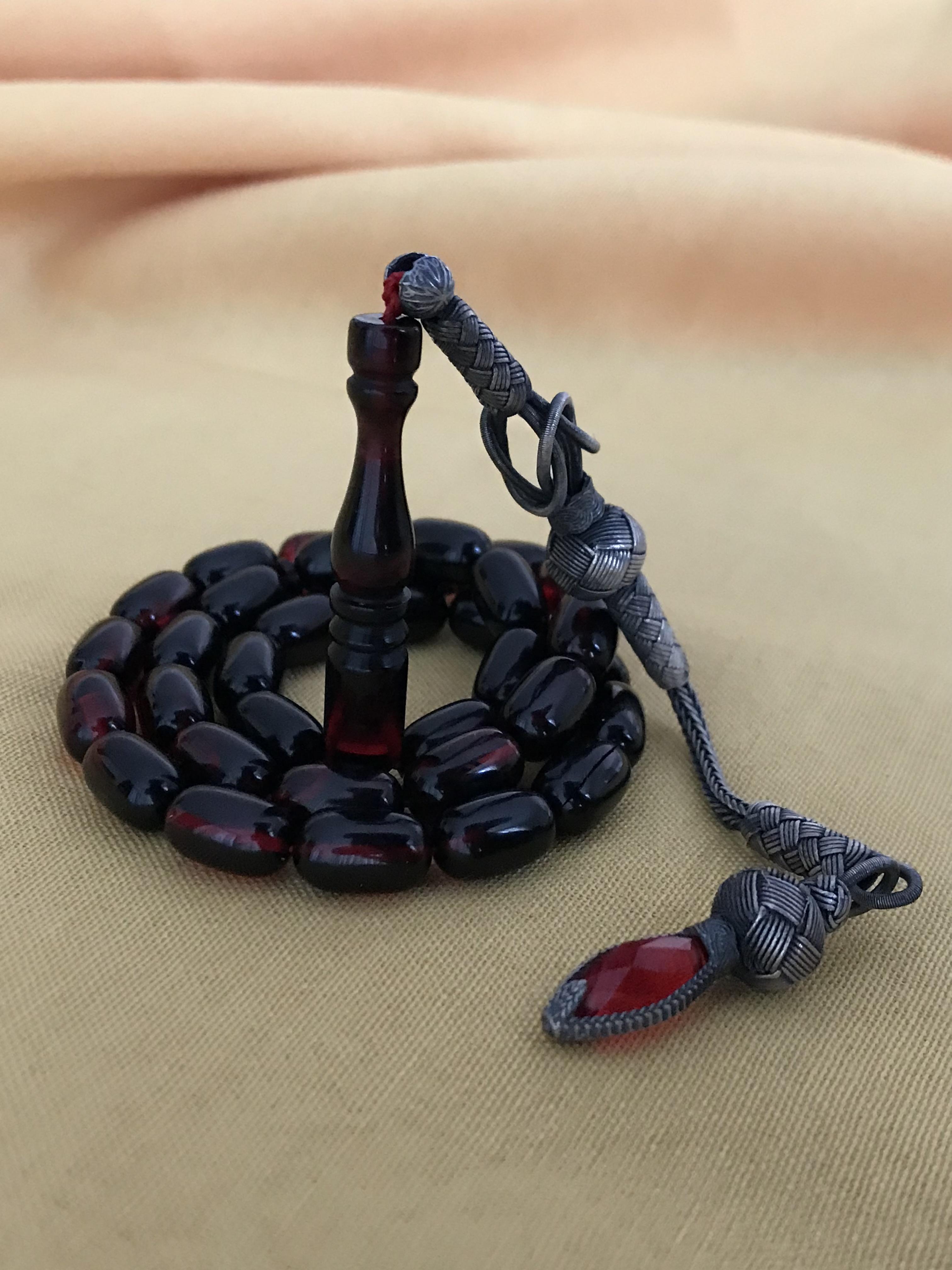 

Янтарные четки 1000 пробы Серебряные кисточки Kazaziye Красные черные четки, исламские мусульманские четки Misbaha, роскошный подарок 33 четки