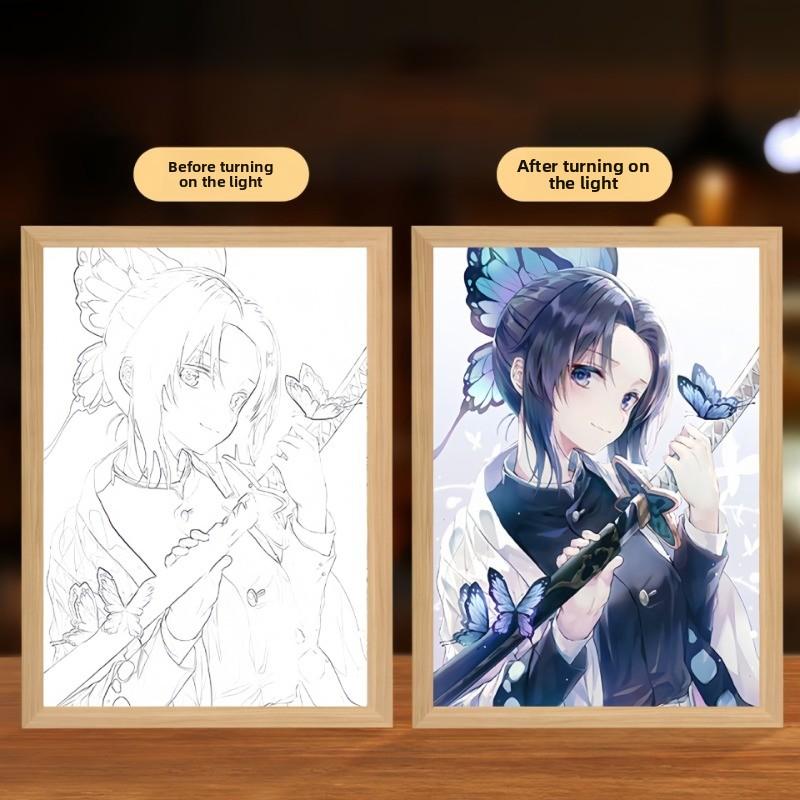 23cm/9.06in Demon Slayer Light Painting Cartoon LED Anime Peripherals Acrylic Lamp Room Decoration Birthday Gift Desktop Display