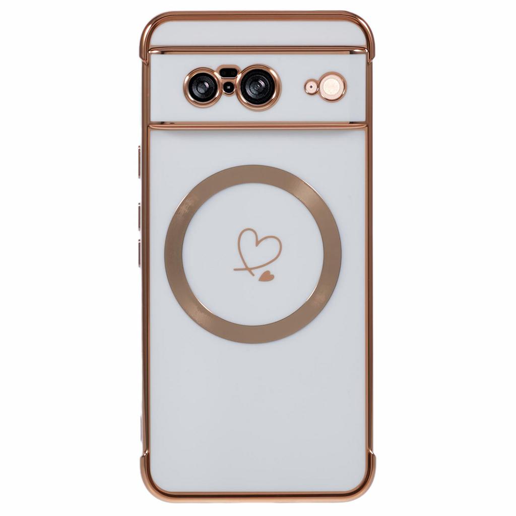For Google Pixel 8 Magnetic Case Electroplated TPU Phone Cover Hollow Love Hearts
