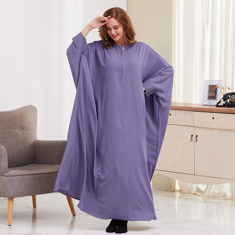 Big Swing Batwing Sleeve Solid Color Muslim Dress XG2056