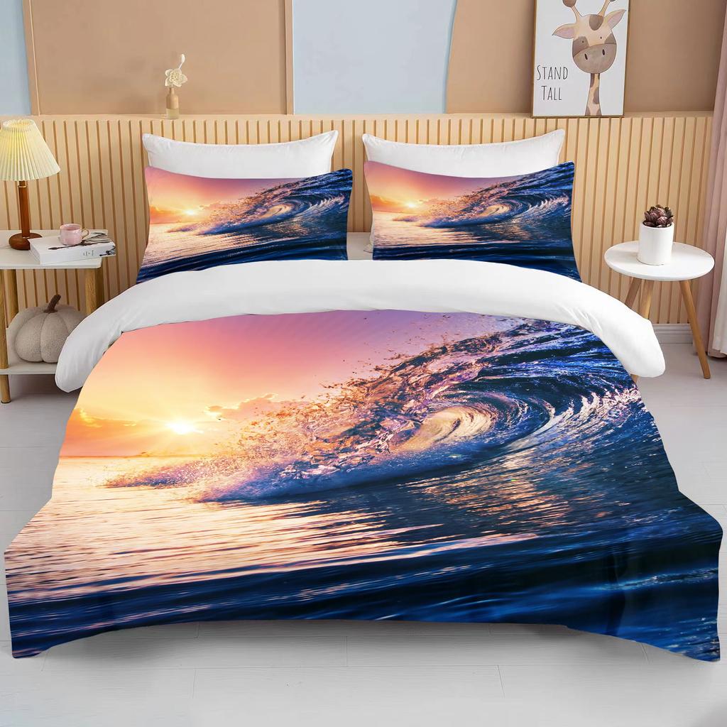 Ocean Bedding Set Coast Ocean Spray Duvet Cover Set Blue Starfish Bed Set Kids Teen Shell Home Textiles Summer  Quilt Cover