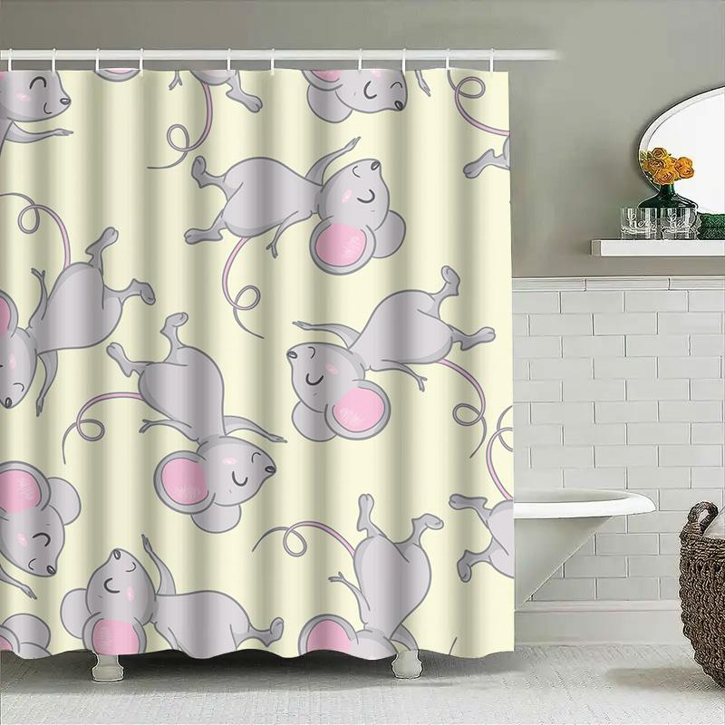 

Stylish Bathroom Shower Curtain featuring Cute Mouse Pattern Easy Installation for Home Decor 90x180cm