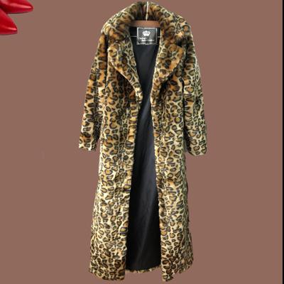 Damen-Mantel mit Leopardenfell, Marder-Mäntel, lang, modisch, lässig, Top, europäischer und amerikanischer lockerer, warmer Windjacke in Übergröße