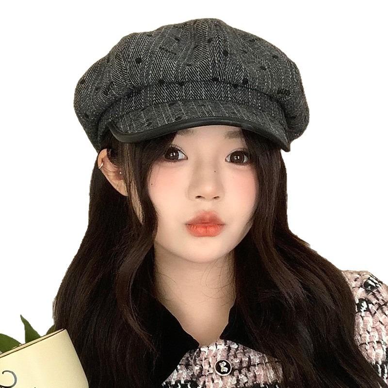 Autumn and Winter Hats Women's Big Head Circumference Shows Their Face Small Octagonal Hats Retro Versatile Berets Show Their Faces Small Painter Hats