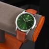BUREI Men's Analog Quartz Watch Waterproof Leather Strap Silver Business Lightweight Easy-to-Read Simple Gift for Father (Green Brown)