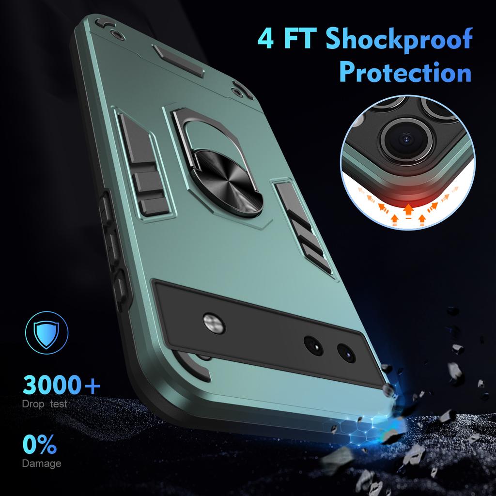 For Google Pixel 6a Case Magnetic Car Mount Phone Cover with Ring Kickstand