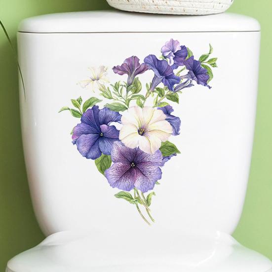 Flower Toilet Sticker Removable Self-adhesive Waterproof PVC Living Room Bathroom Wall Art Floral Toilet Lid Decoration Decal