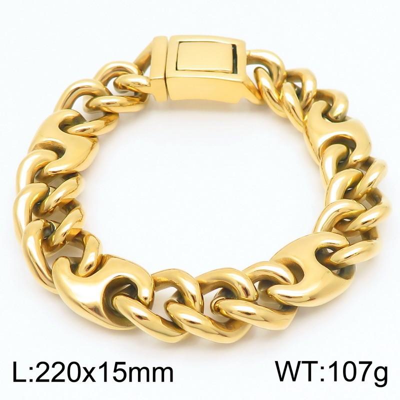 Bracelet Cool pour Homme 15MM de Large Acier Inoxydable Chaîne Cubaine Bracelets pour Homme Luxe Couleur Or Bijoux Cadeaux pour Lui Papa
