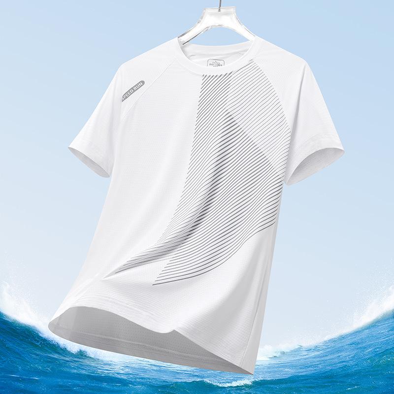 Ice Silk Short Sleeve T-Shirt Mesh Fashion Casual Blue Short Sleeve Sports Culture Shirt Ice Silk T-Shirt Men