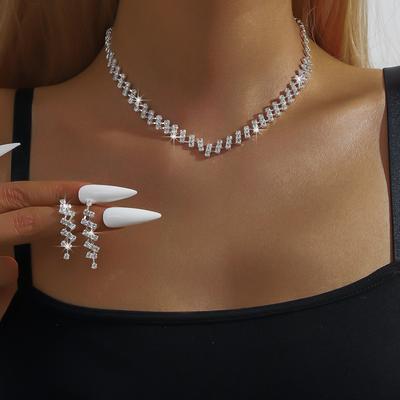 Accessories Bridal Necklace Earrings Set Full Diamond Fashion Temperament Dress Cold Niche Accessories