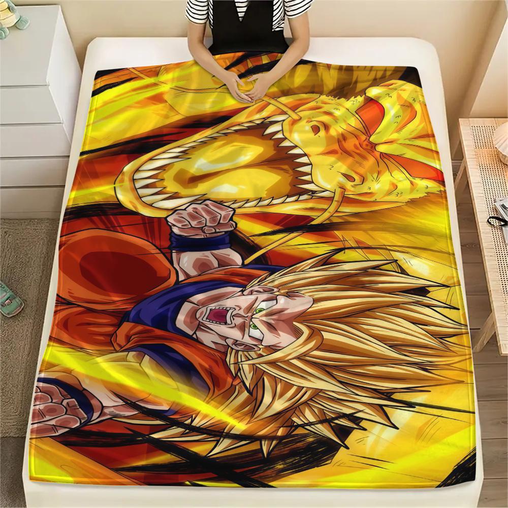 Son Goku Print Flannel Blanket, Warm for Sofa Bed Chair Picnic Travel, Bedroom Decorative Home Throw -HE22