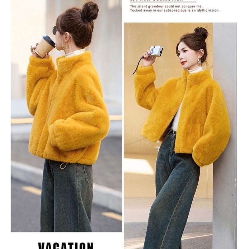 Fur Integrated Short Winter New Thickened Coat Imitation Mink Coat Plush Stand-up Collar Fur Loose