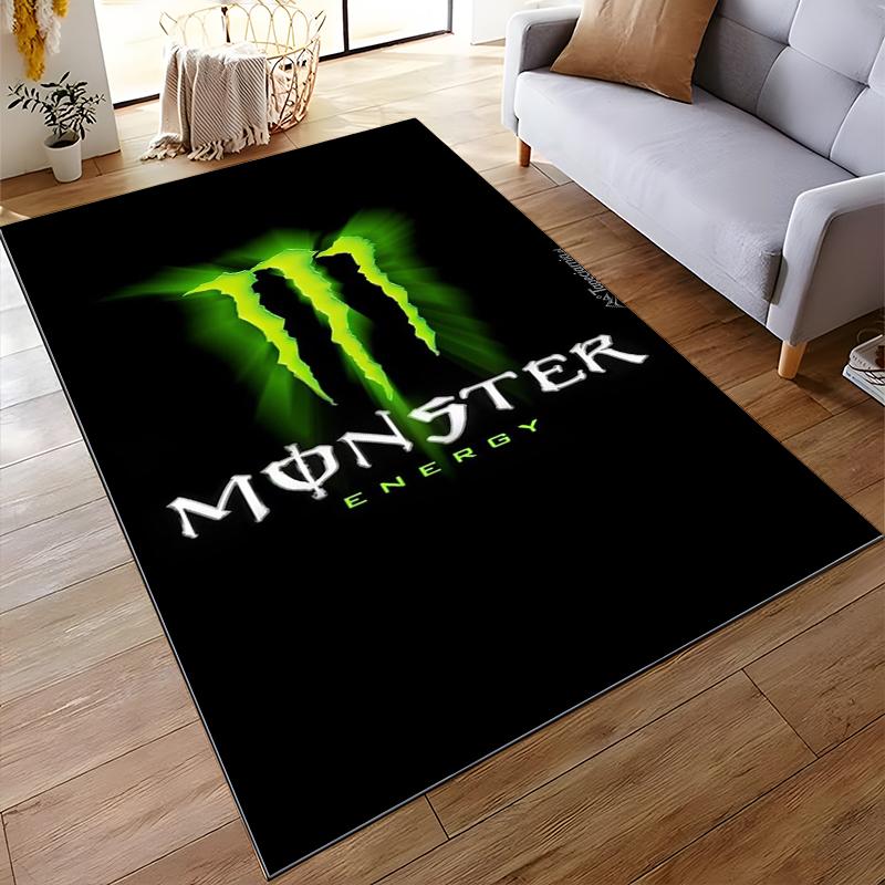 Grünes Monster Energy Logo auf schwarzem Teppich Rutschfester Teppich geeignet für Wohnzimmer- und Schlafzimmer-Sofas