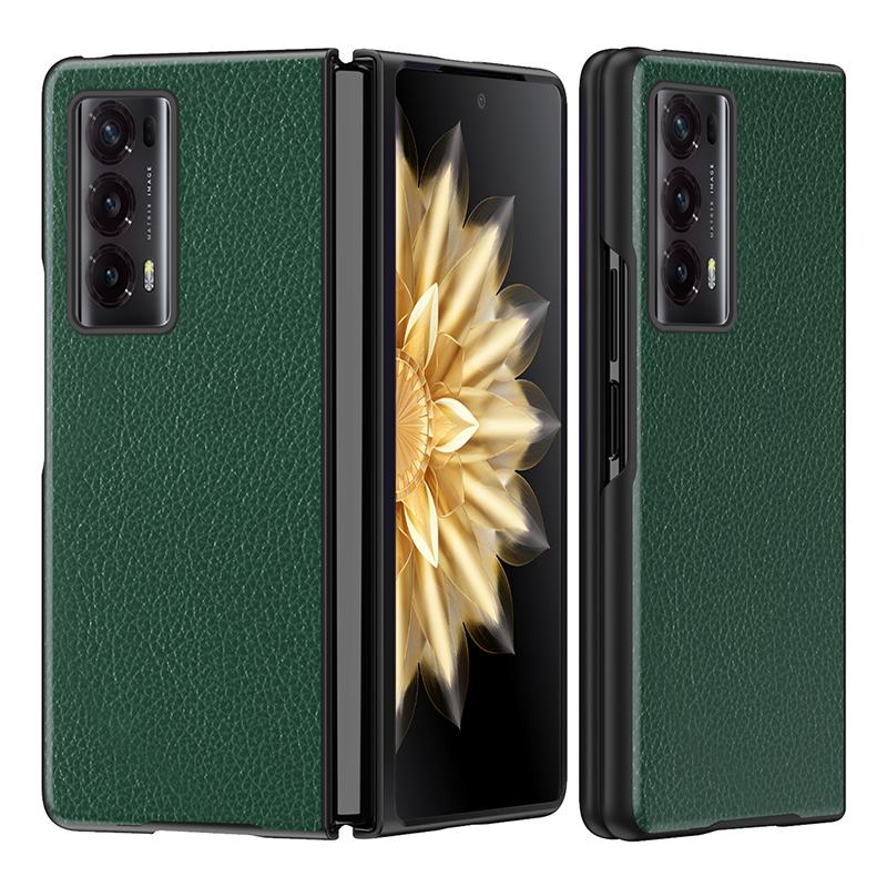 

For Honor Magic V2 5G PU Leather Coated PC Phone Case Litchi Texture Rubberized Shockproof Cover Green
