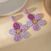 Dopamine Flower Woven Earrings: Summer Beach Raffia Studs for Women