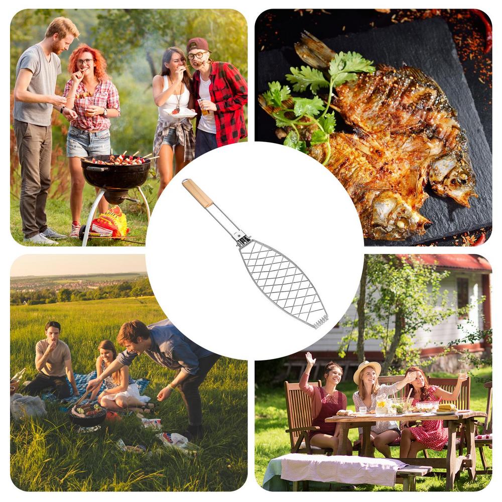 D2 BBQ Grilling Basket Foldable Large Grilling Rack For Barbecue Fish Portable Fish BBQ Grill Basket Anti-Scalding Grill Basket